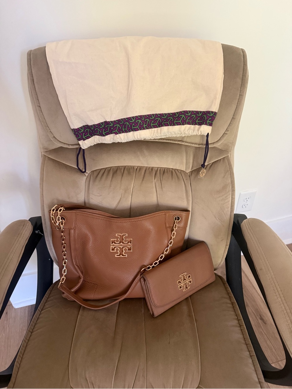 Tory Burch Brown Pebbled Leather Shoulder Bag with Wallet